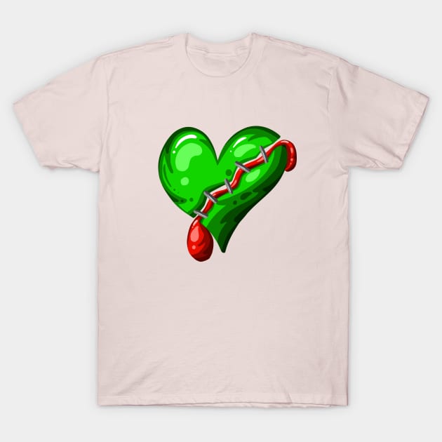 Dead Zombie Heart Cartoon Illustration with Blood and for Valentines Day or Halloween T-Shirt by Squeeb Creative